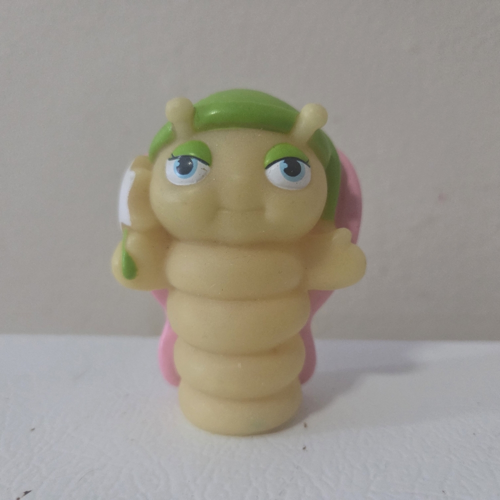 Vintage Playskool 1986 Plastic Yellow Glow Worm Pink Wings Green Hat 3”